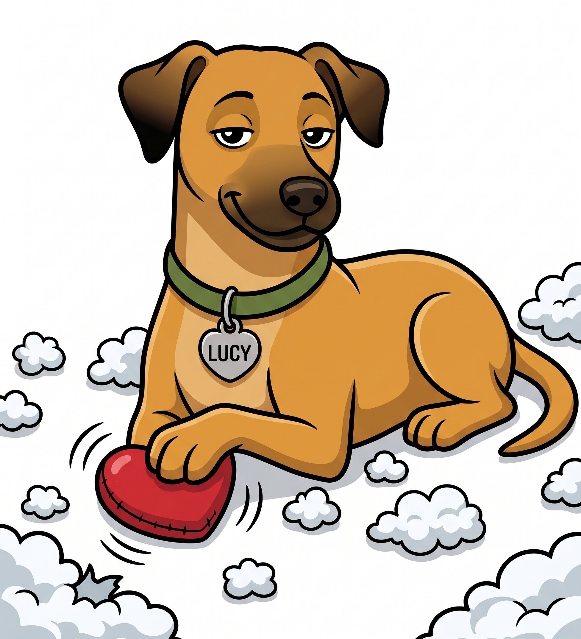 Lucy smug with the heart squeaker toy